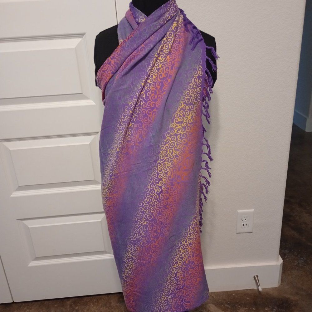 Hand Made Shawl/Wrap/Scarf with Fringe; Purple/Yellow/Pink, Size (44W x 62L)